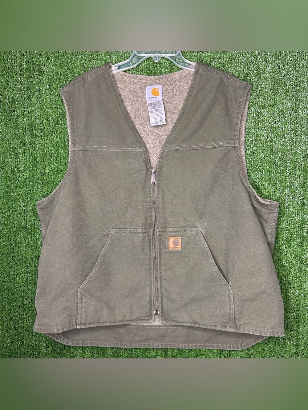 Carhartt Vest Green Sandstone Rugged Sherpa Lined Duck Canvas V26 Men’s Size 2XL